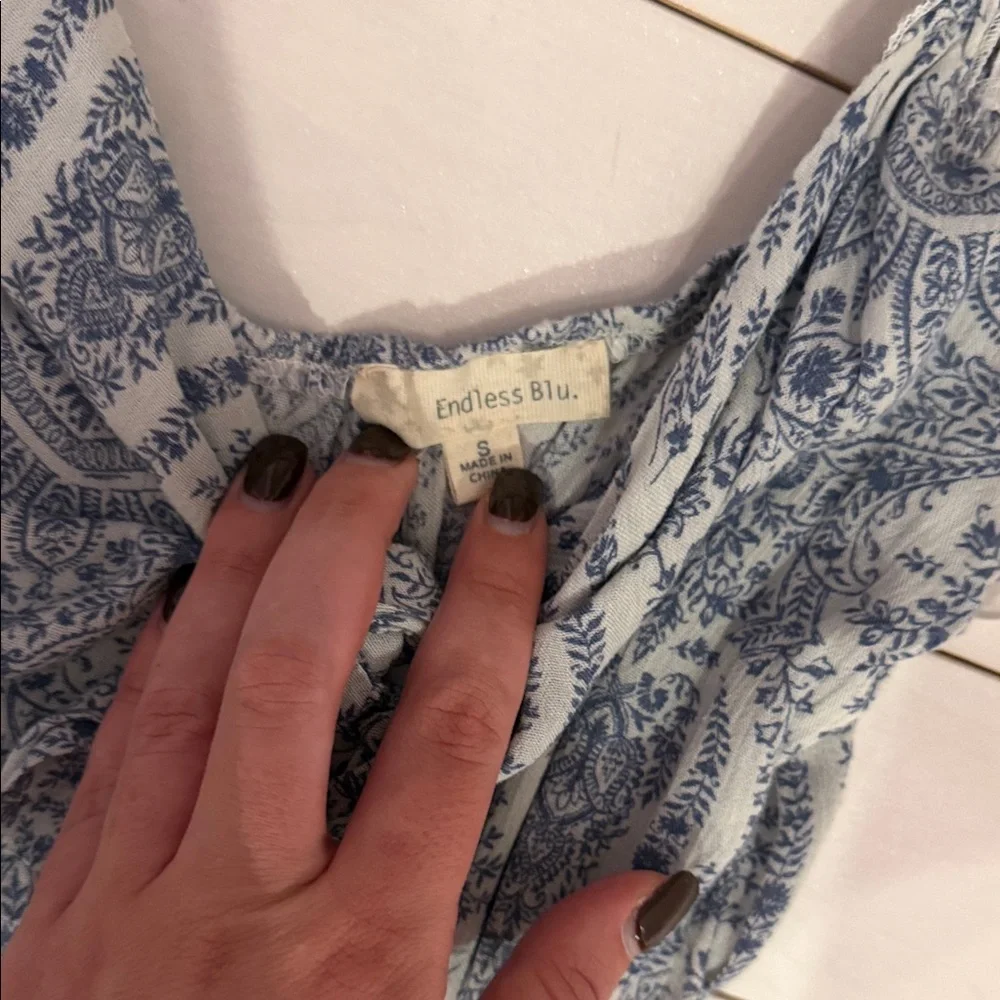 Smocked Paisley Wide-Leg Jumpsuit - Blue